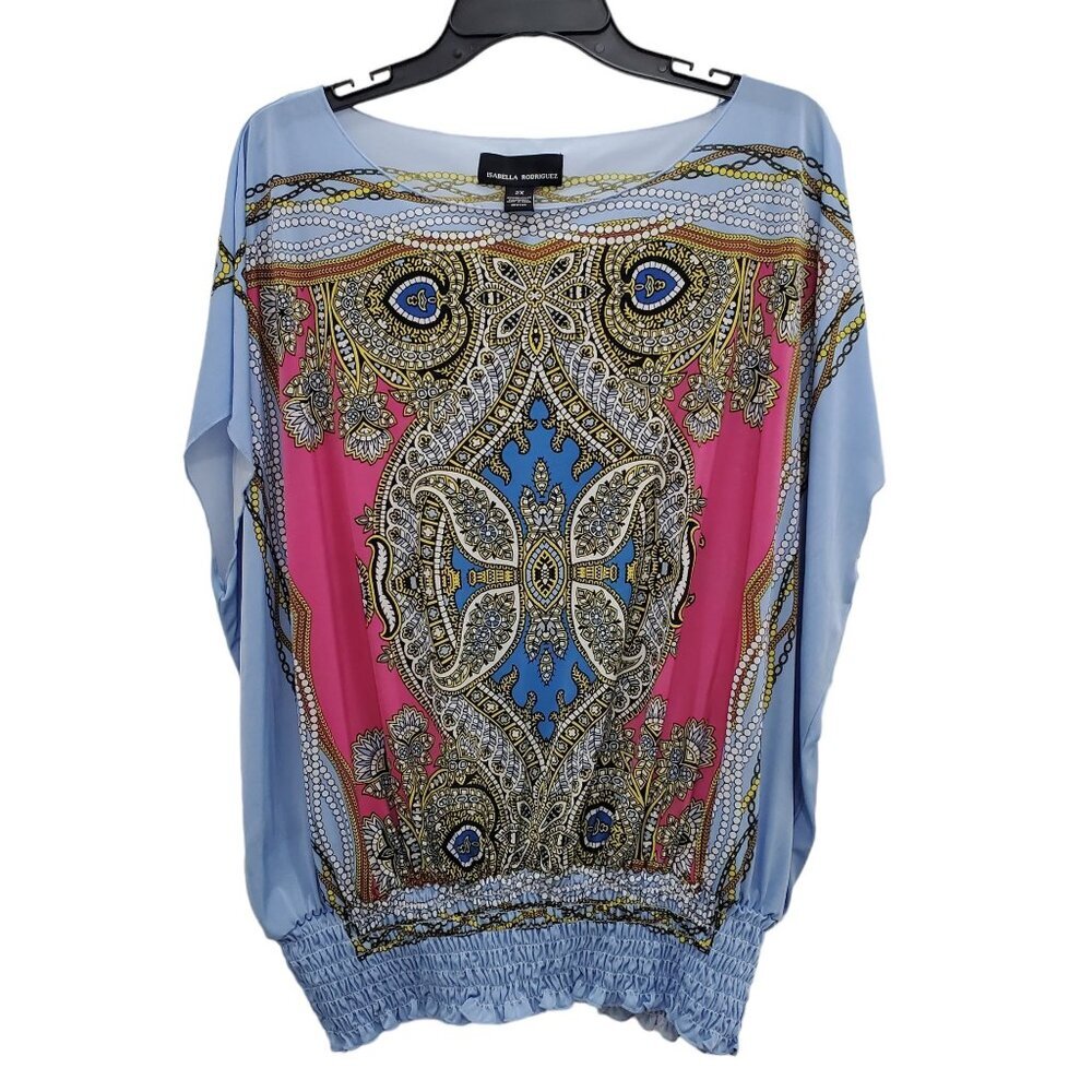 Isabella Rodriguez Woman's Blue Multi‎ Kaleidoscope Chain Poncho Plus Size 2X